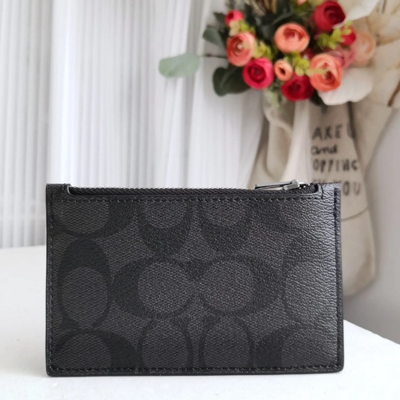 NWT Coach Zip Card Case In Signature Canvas Black C4281 $98 - Picture 2 of 4